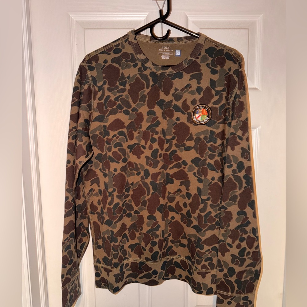 Custom design Polo by Ralph Lauren Men's Brown and Green Camo Crewneck